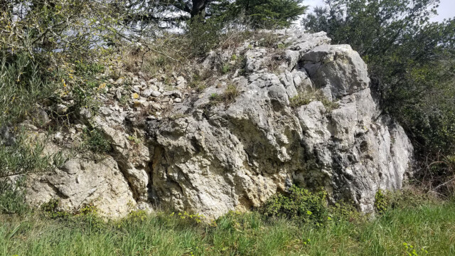 Amande de faille - bloc de Jurassique coincé dans la faille des Cévennes, entre le Montel et le Mas-d’Ubac