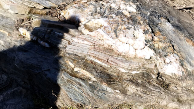 Série dite des Plantiers - schiste bleuté avec amandes de quartz (photo A. Touzillier)