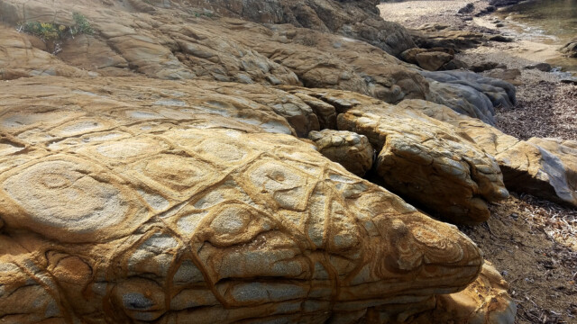 Anneaux de Liesegang dans grès du Permien - Sanary sur Mer